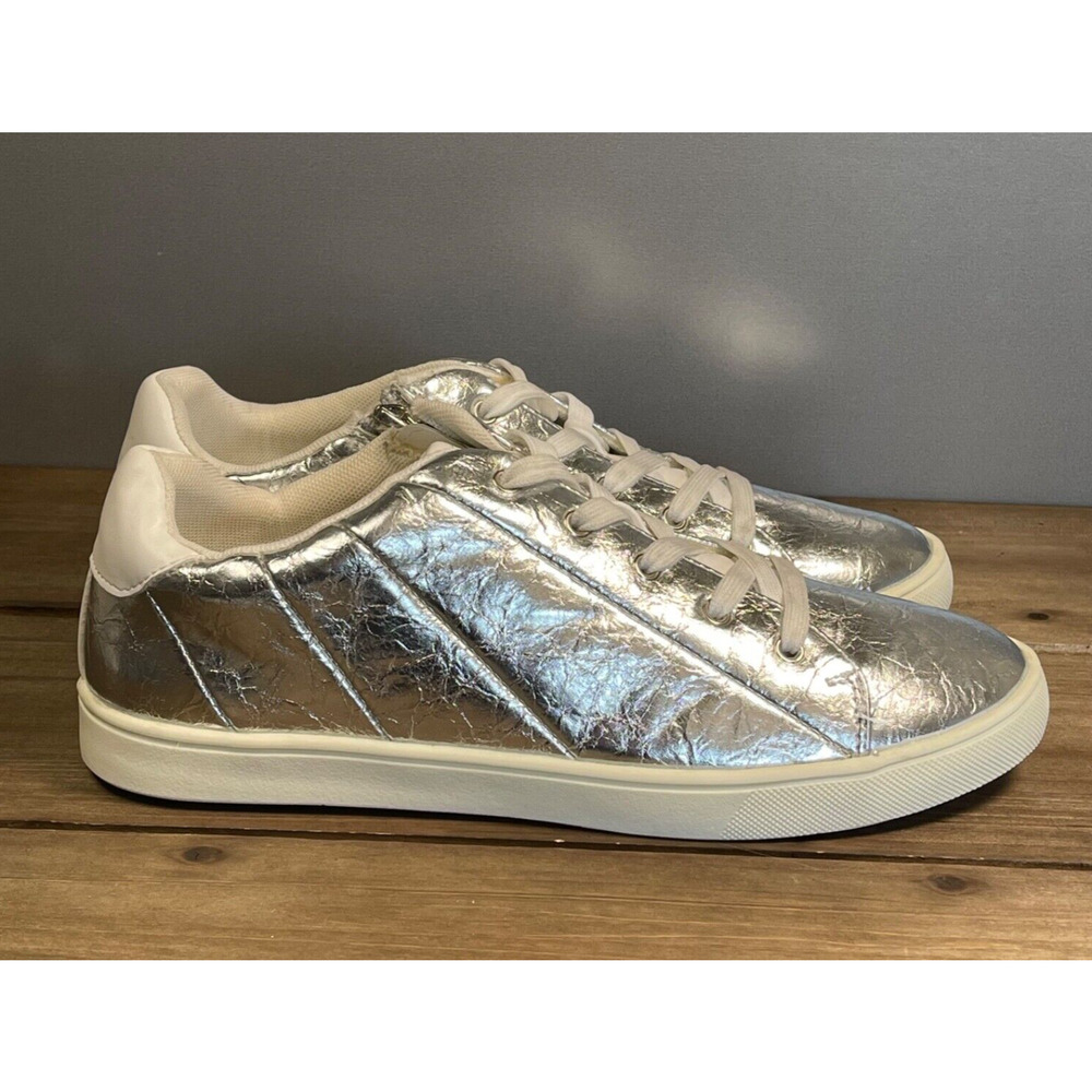 Nina Big Kids Girl's Sneakers Size 6 US, 38 EU Silver Metallic Zip Lace Up